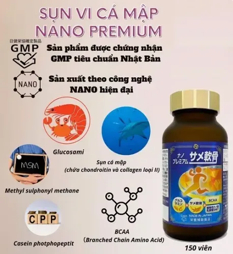 SỤN CÁ MẬP NANO Premium SHARK CARTILAGE- Hỗ trợ thoái hóa xương, bổ sung chất nhờn cho sụn khớp